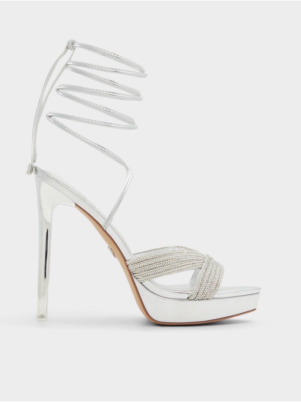 Aldo Silver Beaded Wrap-Around Platform Heel